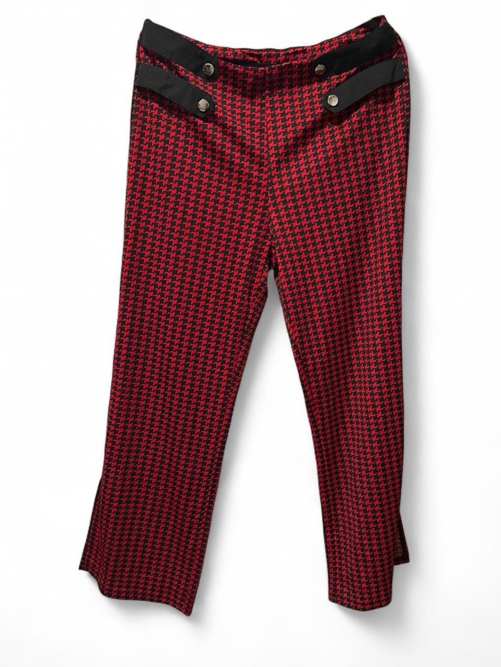 Womens Red Houndstooth Pull-On Pants with Black Accent 2XL